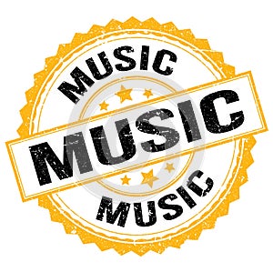 MUSIC text on yellow-black round stamp sign