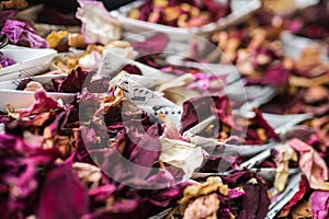 Music theme natural rose petal biodegradable wedding confetti purple red and orange.