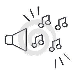 Music thin line icon, note and melody, sound sign, vector graphics, a linear pattern on a white background.