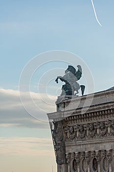 Music on top of Opera Garnier pegasus statue and sky