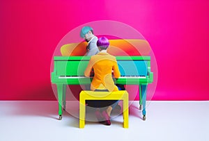 music trend colourful concept illustration modern piano people art performance. Generative AI.