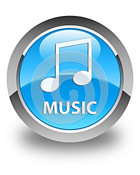 Music (tune icon) glossy cyan blue round button