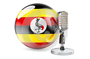 Music of Uganda concept. Retro microphone with Ugandan flag. 3D rendering
