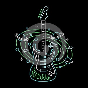 MUSIC UNIVERSE GUITAR WITH PLANETS NEON BADGE COLOR BLACK
