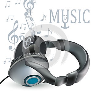 Music vector background with headphones and notes for design