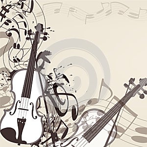 Music vector background with violin and notes