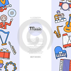 Music - vector flat design style banner with copy space for text