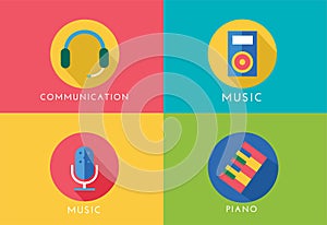 Music vector logo icons set. Player, piano, sound
