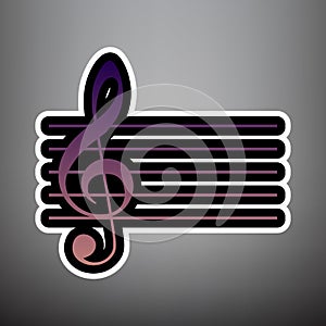 Music violin clef sign. G-clef. Vector. Violet gradient icon wit