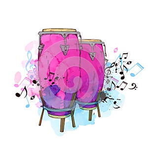 Music Watercolor background with drums