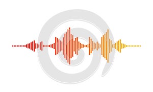 Music wave. Digital waveform. Sound frequencies. Gradient with red, orange and yellow colors. Vector design