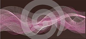 Music wave poster design. Sound flyer with abstract gradient line waves. Abstract pink waves on dark background. Futuristic