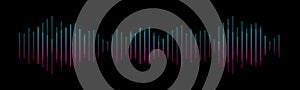 Music waves, gradient color background. Abstract sound wave stripe lines colourful equalizer isolated on black background. Social