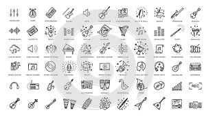 Music web icon set - outline icon set, vector, thin line icons collection