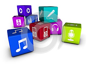 Music Web Icons On Colorful Cubes