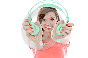 Music and woman with cell phone and headphones