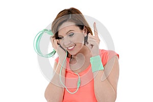 music and woman with cell phone and headphones