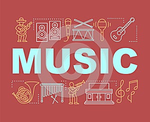 Music word concepts banner. Acoustic, jazz, folk concert. Organization of festival. Presentation, website. Isolated