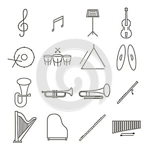 Musica instrument thin line icon set photo