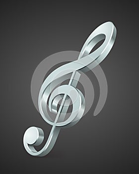 Musical 3d note vector. Melodic treble clef is symbol of steel gray color an element classical conservatory and modern