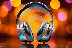 Musical ambiance Headphones on colored background, designed for music banners