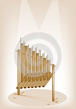 A Musical Angklung on Brown Stage Background photo
