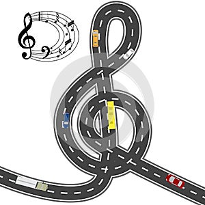 Musical automotive equipment. To the music of the way shorter. Humorous image. illustration