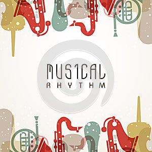 Musical background with colorful instruments.