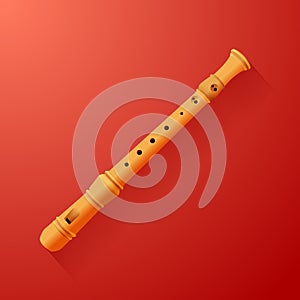 Musical background series. Classical flute, isolated on red background. Vector illustration