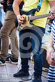 Musical band perfom on an open air festival