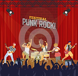Musical band performing on stage of punk rock festival