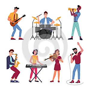 Musical band, singer, drum set player, live music