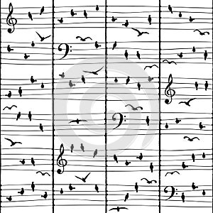 Musical bird notes (seamless pattern)