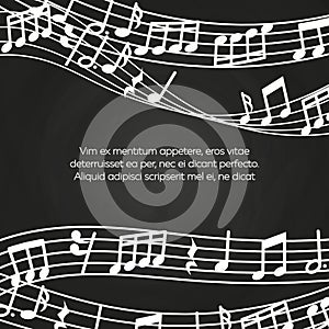 Musical blackboard background design - chalkboard with music notes and waves