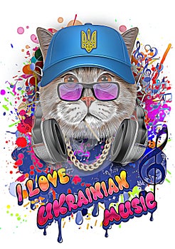 Musical cat with headphones