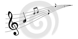 Musical composition with lines, treble clef and notes on a white background.