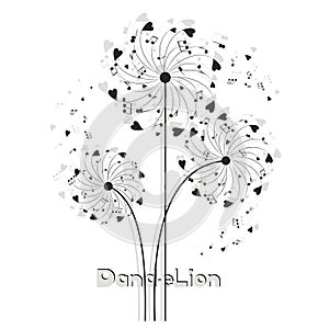 Musical dandelion from hearts and notes.