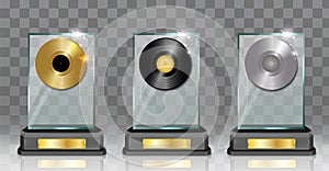 Musical disk award 3d mockup vector set