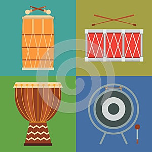 Musical drum wood rhythm music instrument series percussion musician performance vector illustration