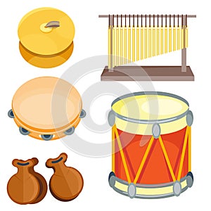 Musical drum wood rhythm music instrument series set of percussion vector illustration