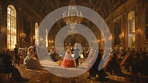 Musical Elegance: 18th Century Concert Hall Performance Illustration