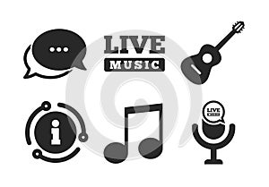 Musical elements icon. Microphone, Music note. Vector