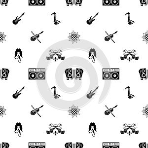 Musical elements on a white background.