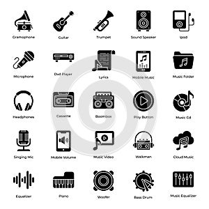 Musical Equipment glyph Icons Pack