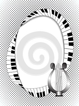 Musical frame with lyre and fingerboard on halftone background