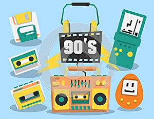 musical gadgets of the 80s and 90s, tape recorder, tetris, tamagotchi, player,