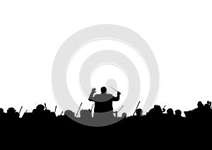 Musical illustration. Silhouette of a symphony orchestra.