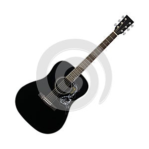 Musical instrument - Black acoustic guitar country flower bird pickguard isolated