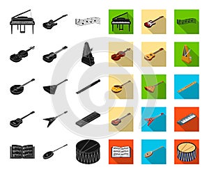 Musical instrument black,flat icons in set collection for design. String and Wind instrument isometric vector symbol