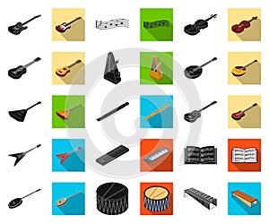 Musical instrument black,flat icons in set collection for design. String and Wind instrument isometric vector symbol